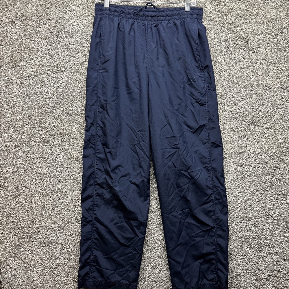 Vintage Y2K Nike Track Pants MEDIUM Blue Drawstring Ankle Zip Lined Gray Tag 90s